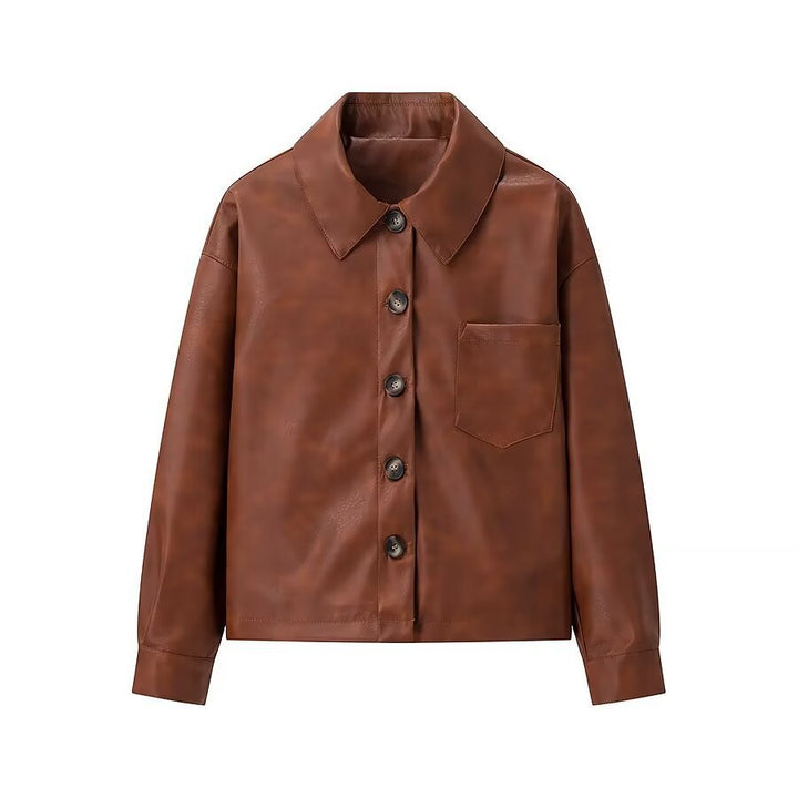 Damen Overshirt-Jacke in Lederoptik mit aufgesetzter Brusttasche und verdeckter Knopfleiste Echo Archiv