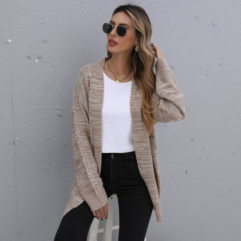 Damen Lässiger Oversize-Strickcardigan mit Zopfmuster offener Front Echoarchiv