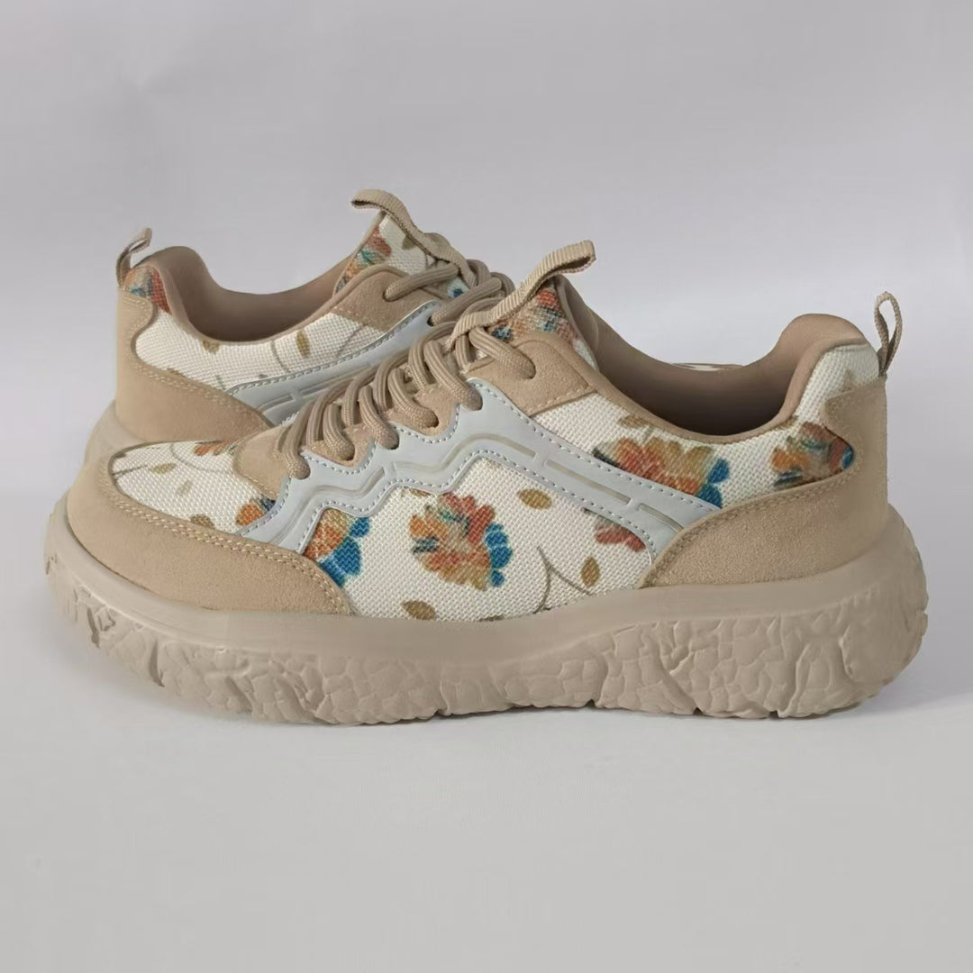 Damen nan modische Plateau-Sneaker mit floralem Canvasmuster und Velourslederbesatz Echo Archiv