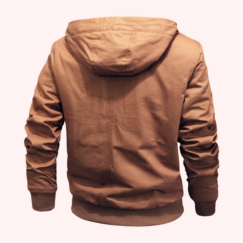 Herren Sherpagefütterte Kapuzen-Canvasjacke mit Thermoisolierung und Rippbündchen Echoarchiv
