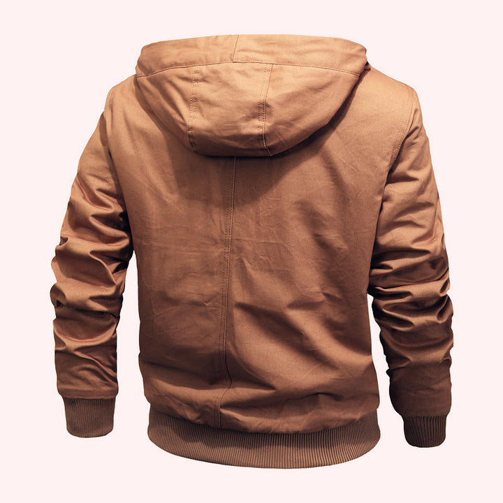 Herren Sherpagefütterte Kapuzen-Canvasjacke mit Thermoisolierung und Rippbündchen Echoarchiv