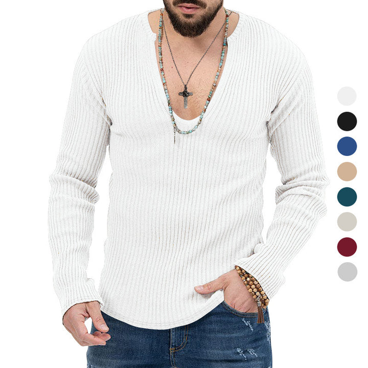 Herren modischer V-Ausschnitt Pullover mit strukturiertem Rippdesign Echoarchiv