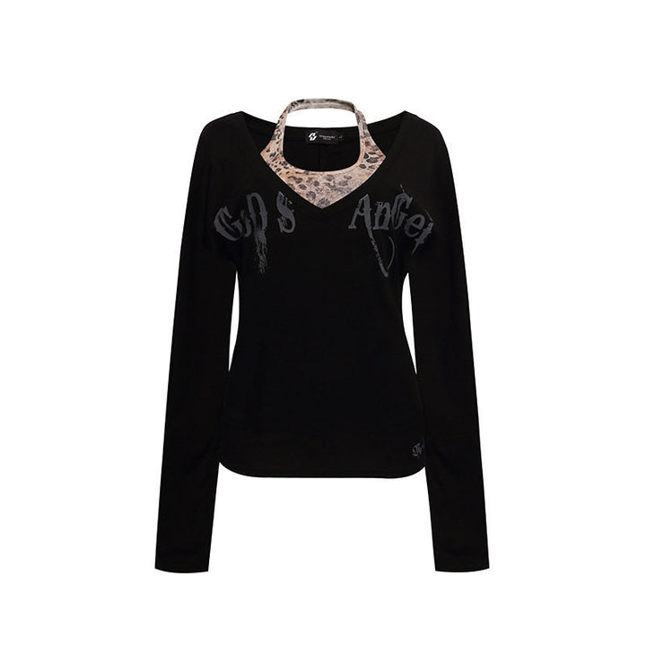 Damen Lagen-Langarmshirt mit integriertem Neckholder und Vintage-Grafik Echoarchiv