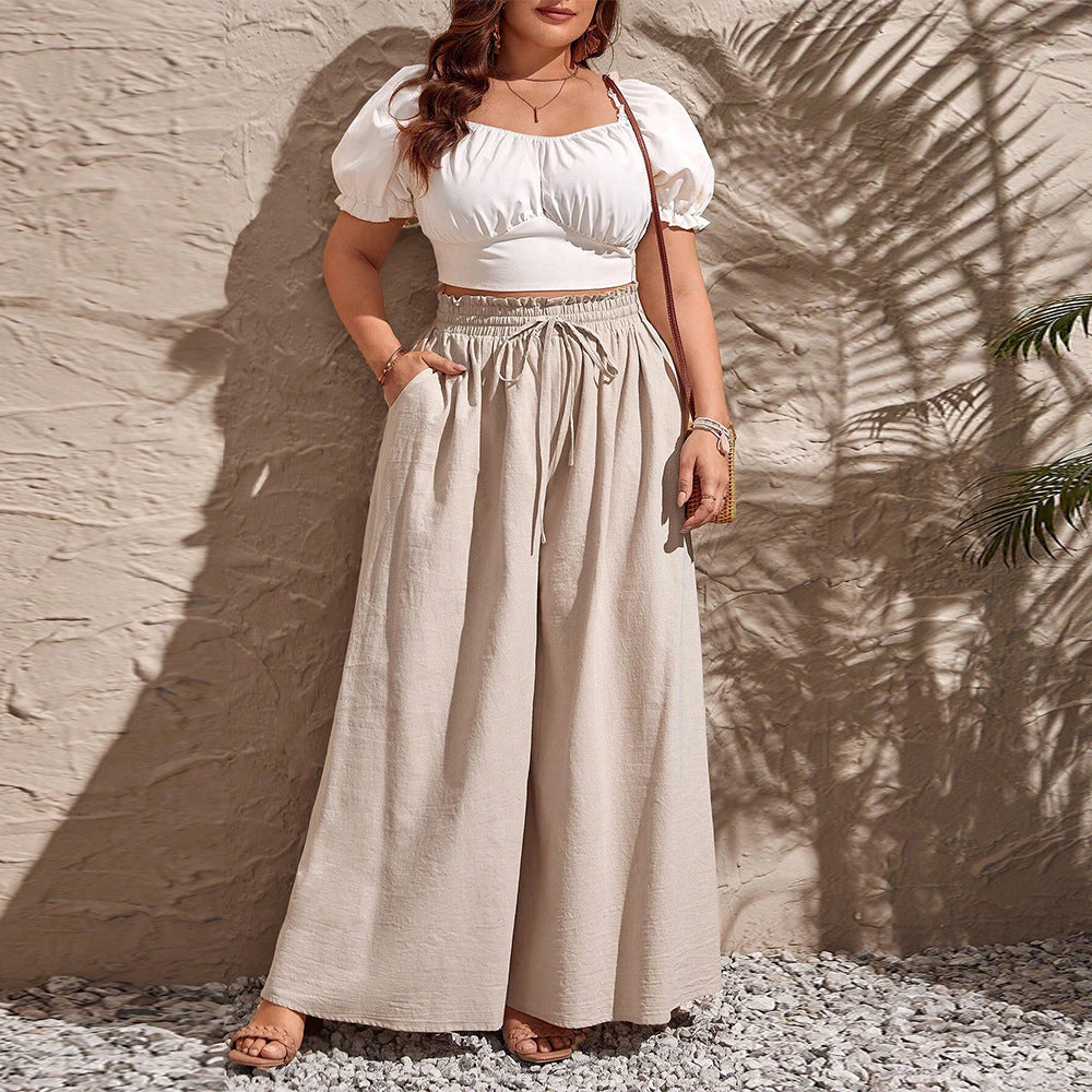 Damen weite Leinenhose mit elastischem Bund und seitlichen Taschen Echo Archiv
