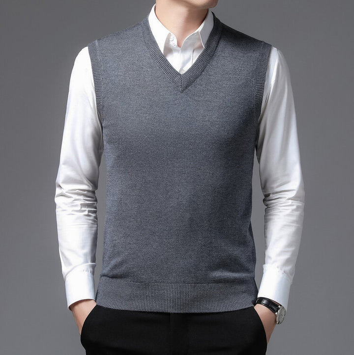 Herren V-Pullover aus feiner Baumwollmischung mit eleganter Struktur Echoarchiv