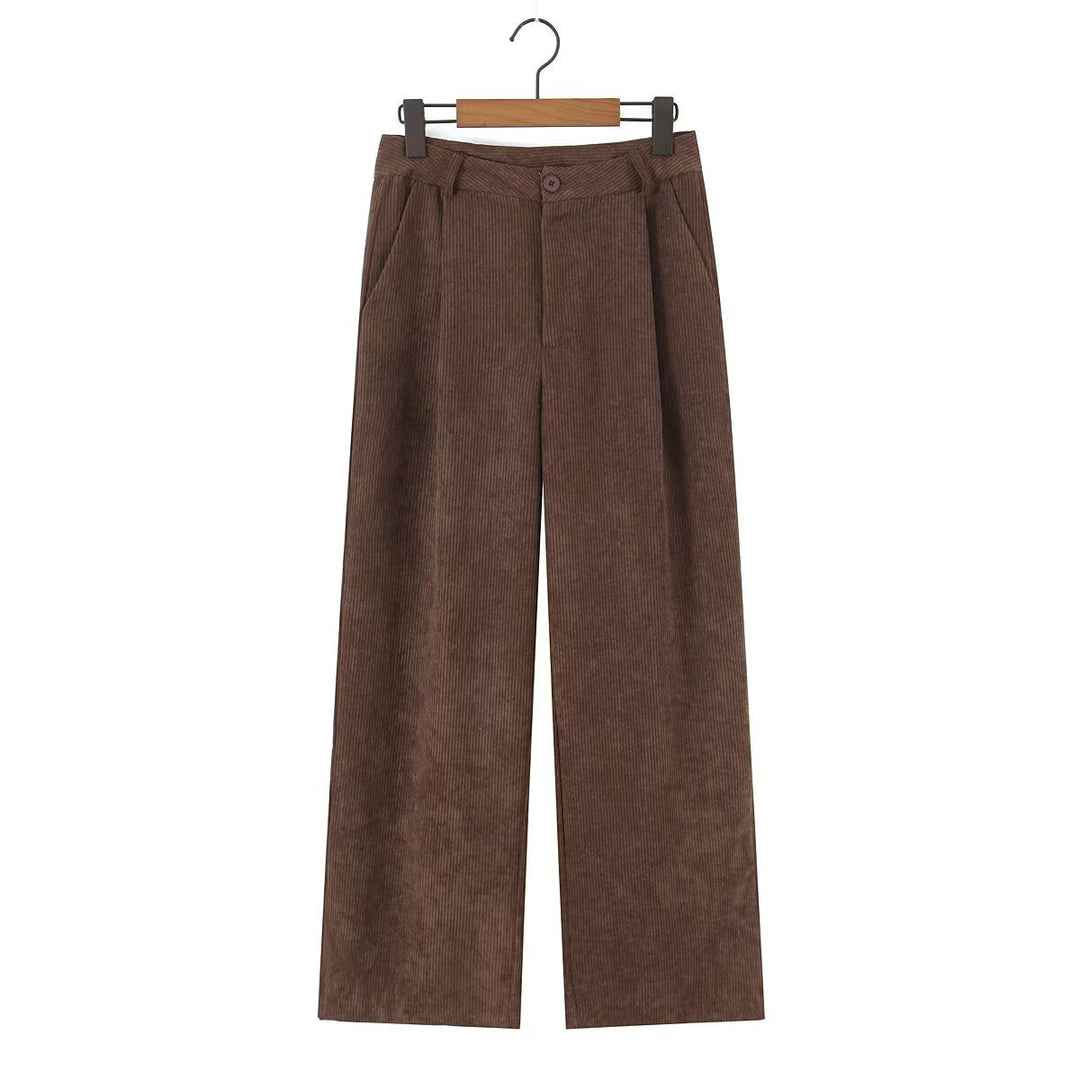 Damen Hochtaillierte Cordhose mit weitem Bein und Bundfalten Echo Archiv
