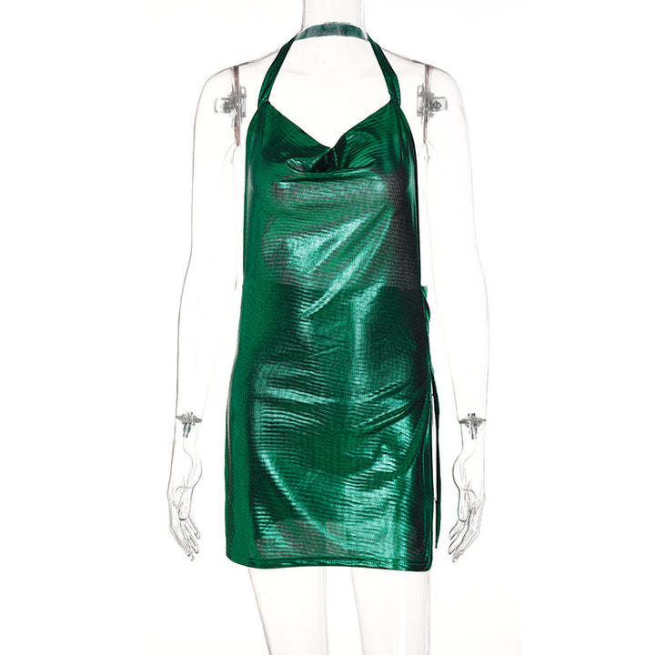 Damen glänzendes Minikleid im lässigen Chic-Stil mit Halternack Echo Archiv