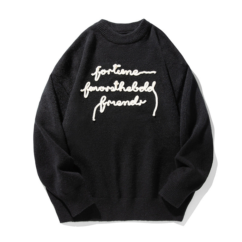 Unisex Feiner Oversize-Strickpullover mit 3D-Skriptstickerei Echo Archiv