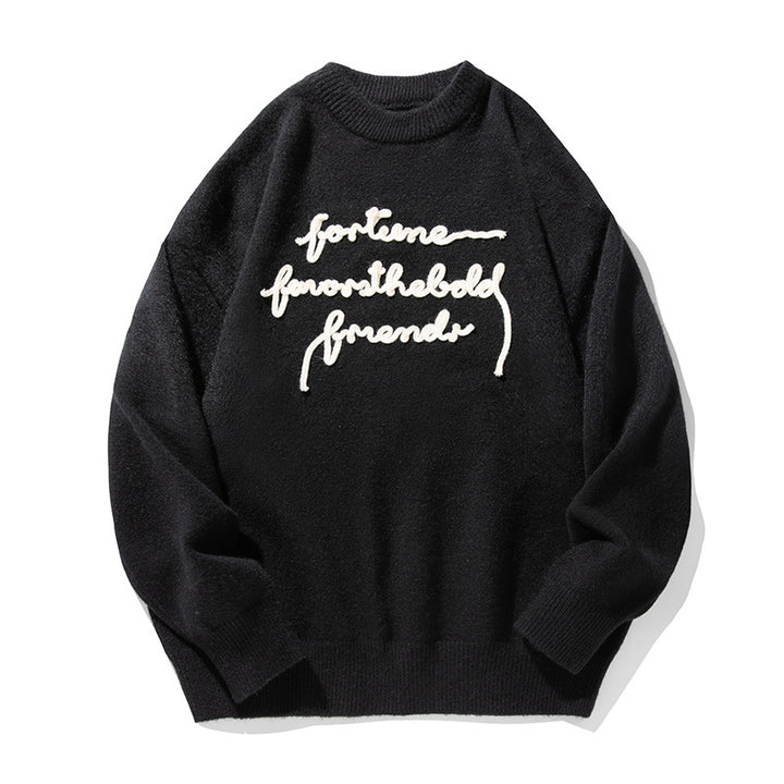 Unisex Feiner Oversize-Strickpullover mit 3D-Skriptstickerei Echo Archiv