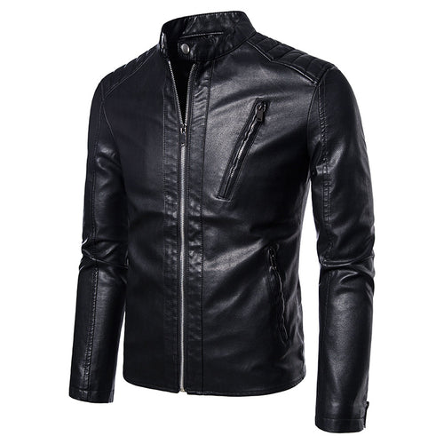 Herren Schlanke Kunstleder-Bikerjacke mit Stehkragen, Steppeinsätzen und Reißverschlusstaschen Echo Archiv