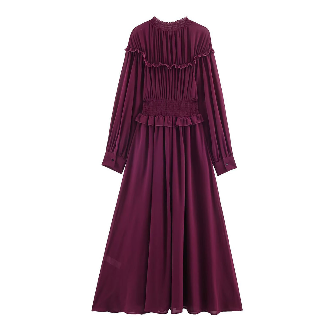 Damen Maxikleid mit voluminösen Rüschendetails und schmalem Gürtel Echo Archiv