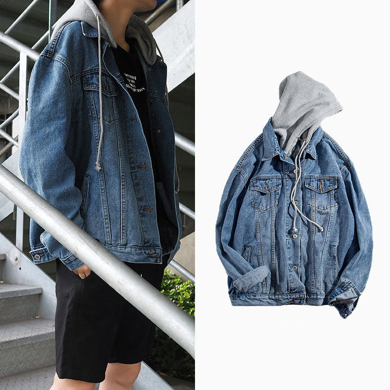 Herren lässige Denimjacke mit abnehmbarer Kapuze Echoarchiv