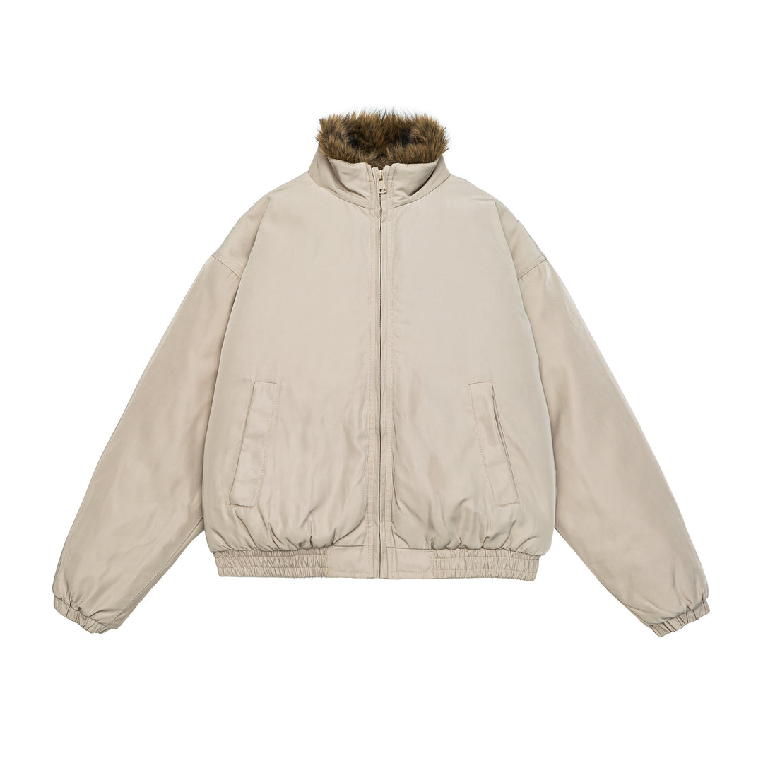 Damen Oversize wattierte Bomberjacke mit elastischem Saum und Kunstfellbesatz Echoarchiv