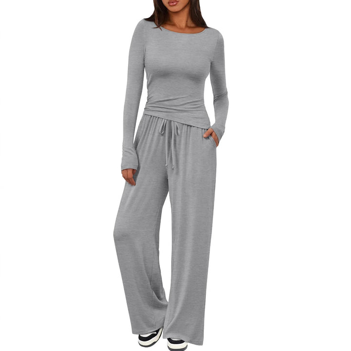Damen Figurnahes Langarm-Shirt und Palazzo-Jerseyhose Loungewear-Set – Avérine