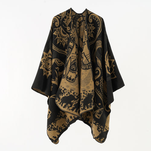 Damen Ornamentales Jacquard-Wickelcape mit weichem Fall Echo Archiv