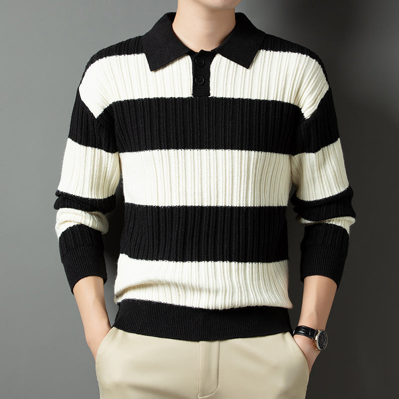 Herren Pullover aus strukturiertem Rippenstrick mit Polokragen Echoarchiv