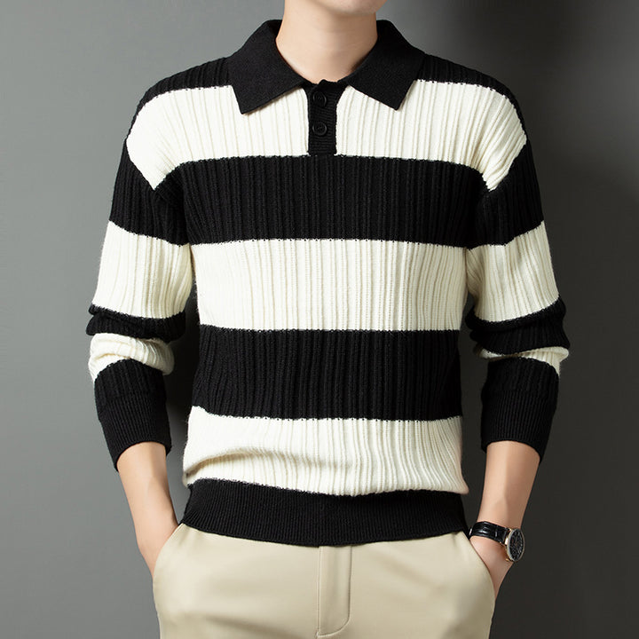 Herren Pullover aus strukturiertem Rippenstrick mit Polokragen Echoarchiv