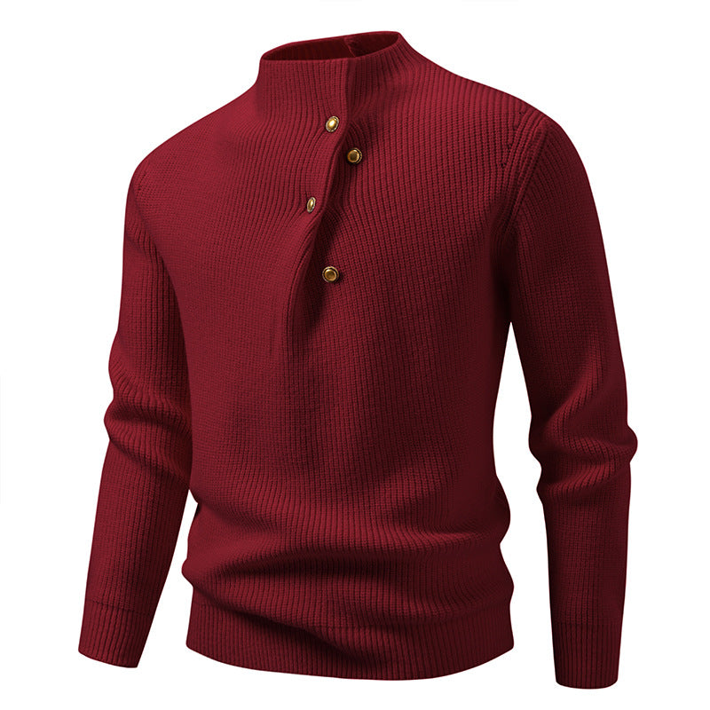 Herren Feinstrick-Pullover mit asymmetrischer Knopfleiste und Stehkragen Echo Archiv
