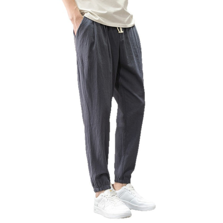 Herren Relaxed-Fit Leinenmix Jogginghose mit Bundfalten, Kordelzug und elastischen Beinabschlüssen Echo Archiv
