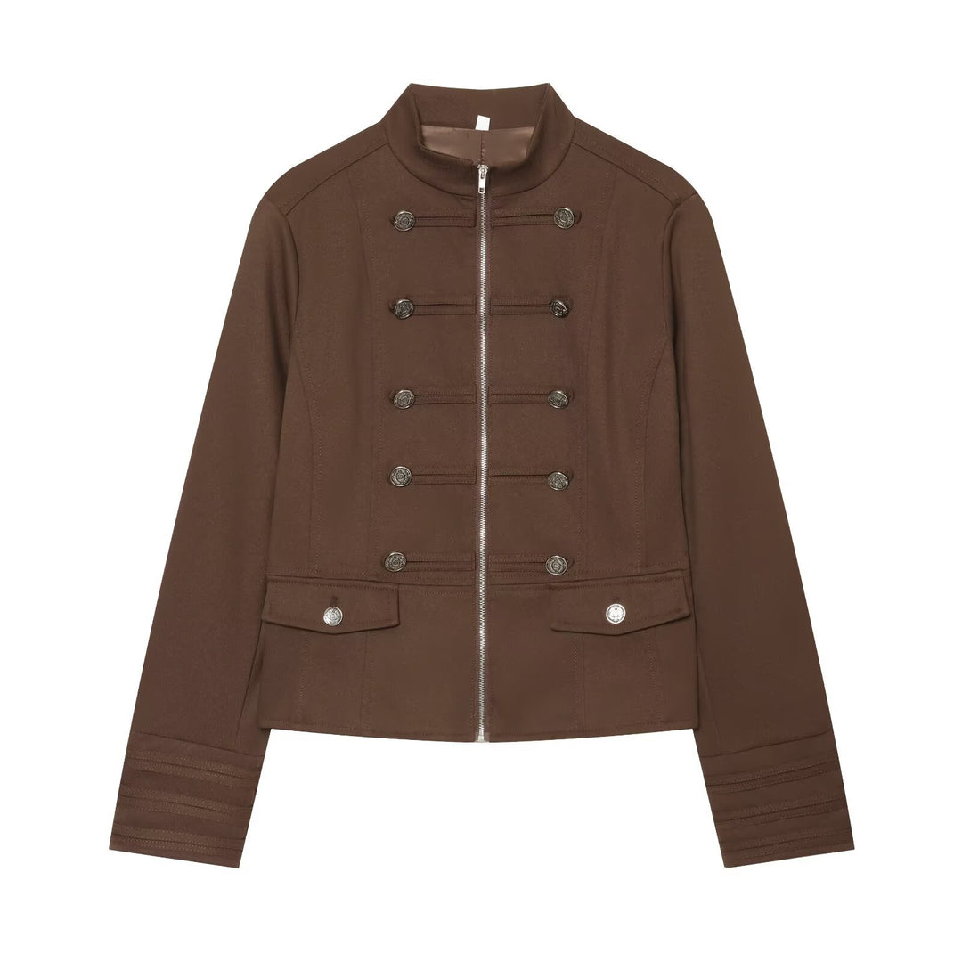 Damen Militärinspirierte Kurzjacke mit Stehkragen und Zierknöpfen Echo Archiv
