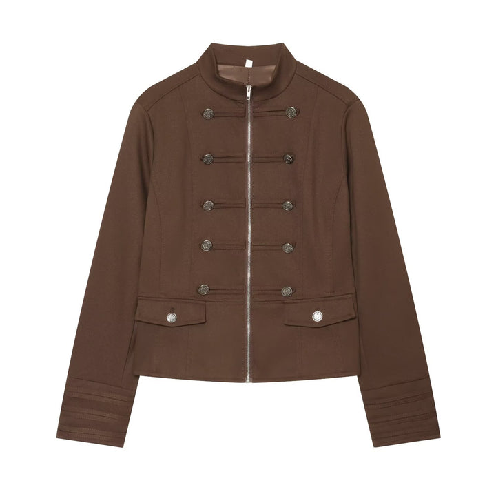 Damen Militärinspirierte Kurzjacke mit Stehkragen und Zierknöpfen Echo Archiv