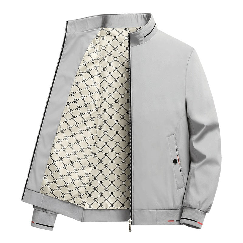 Men's patterned-lined funnel-collar zip-up casual jacket – Taviero