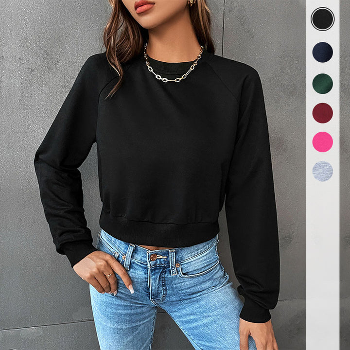 Damen Kurzes minimalistisches Sweatshirt mit Raglanärmeln und geripptem Saum Echoarchiv