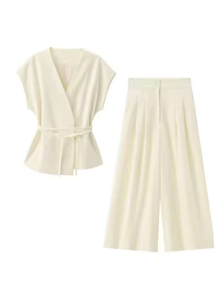 Damen elegantes Wickeloberteil und weite Palazzo-Hose Set Echo Archiv