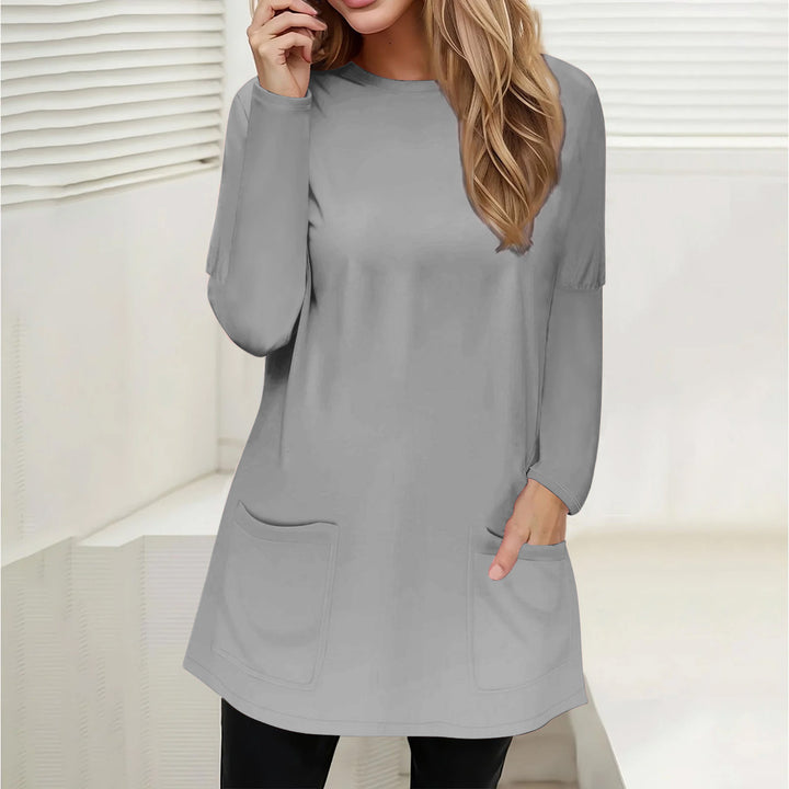 Damen Freizeit Longline Tunika mit Rundhalsausschnitt und aufgesetzten Taschen Echoarchiv