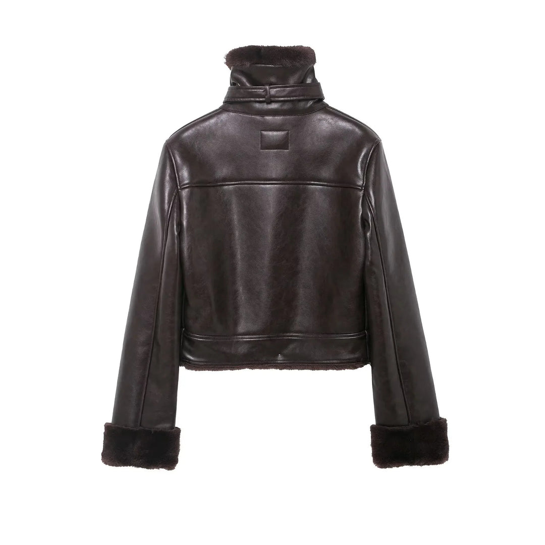 Damen nan cropped Fliegerjacke mit Teddyfutter und verstellbarem Halsriemen Echo Archiv