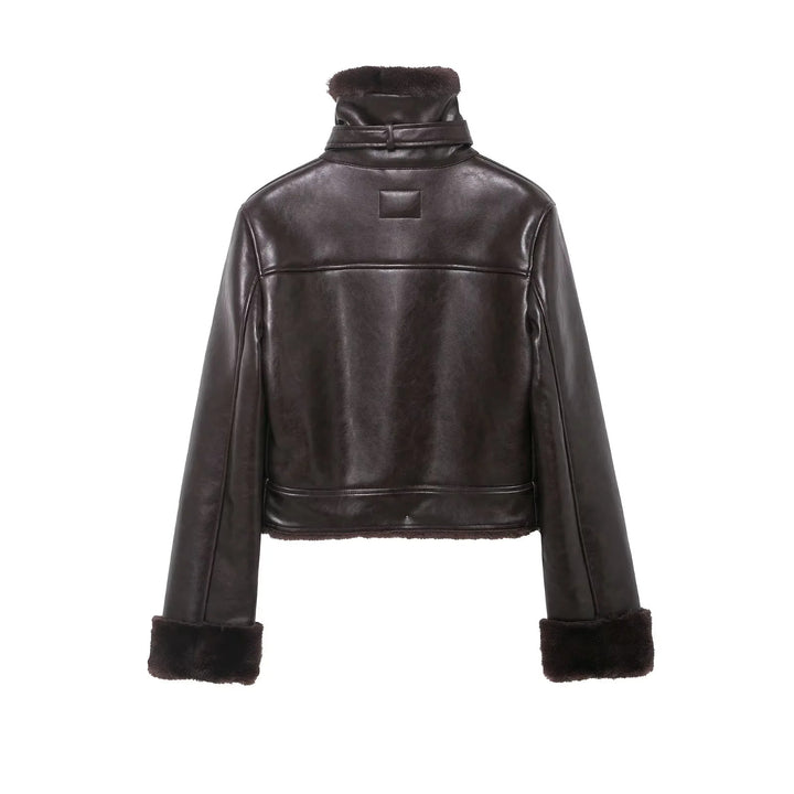 Damen nan cropped Fliegerjacke mit Teddyfutter und verstellbarem Halsriemen Echo Archiv