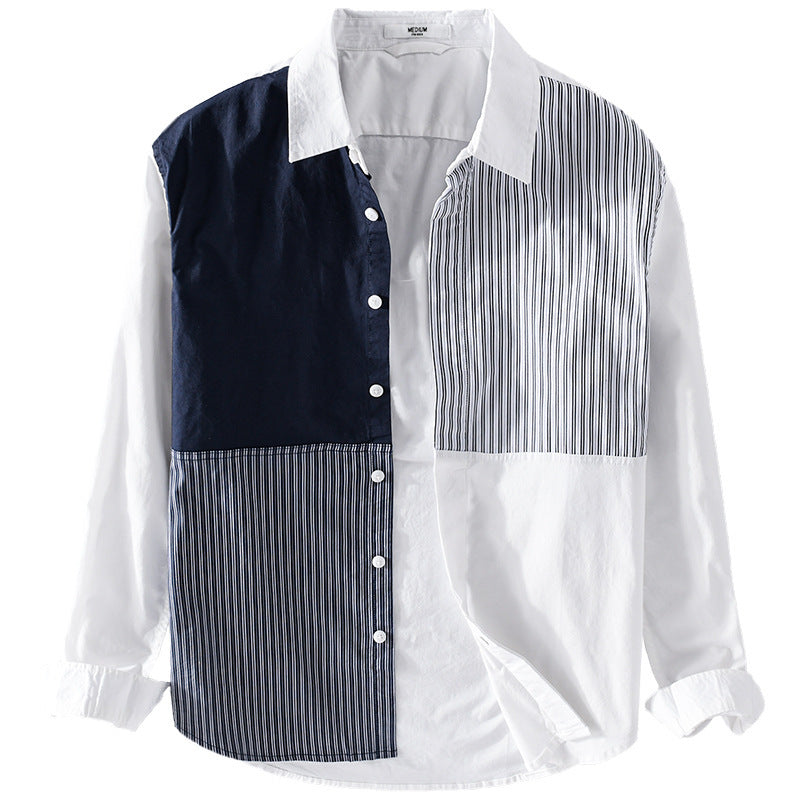 Herren Kontrastiertes Patchwork-Hemd mit Block- und Nadelstreifen Echoarchiv