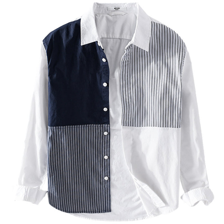 Herren Kontrastiertes Patchwork-Hemd mit Block- und Nadelstreifen Echoarchiv
