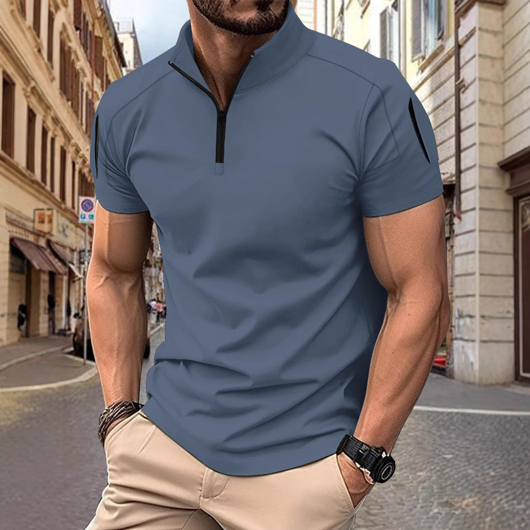 Herren Sportliches Kurzarm-Zip-Hemd Echoarchiv