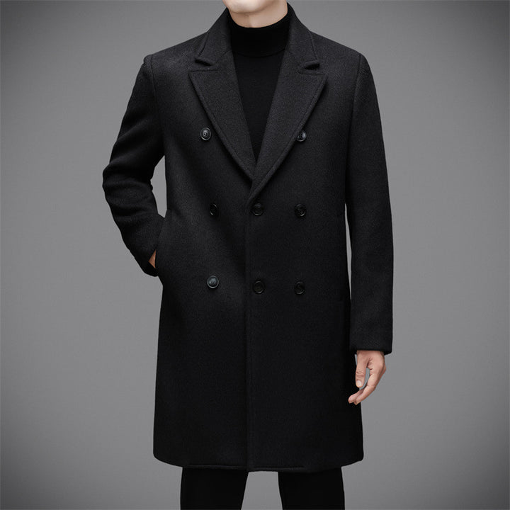 Herren eleganter Wolle-Mantel mit doppelt geknöpftem Design und stylischem Revers Echoarchiv