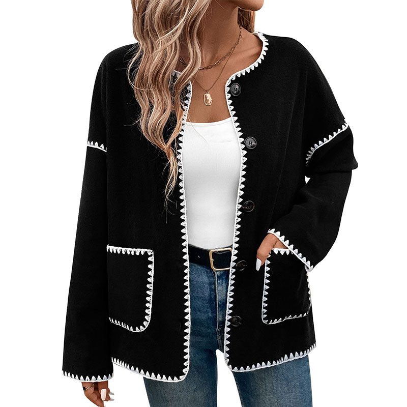 Damen Modische Strickjacke mit Kontrastnähten Echo Archiv