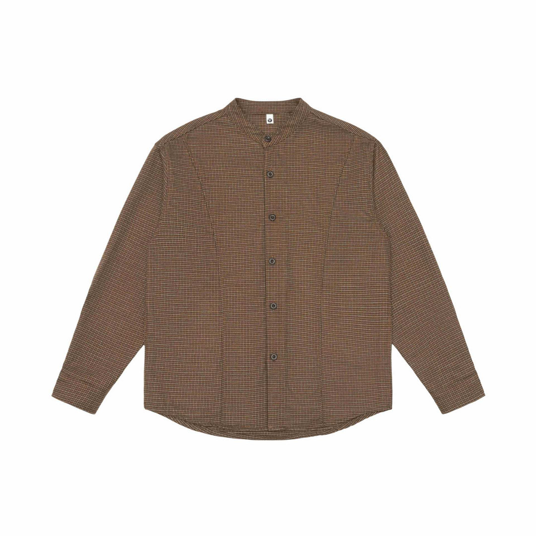 Unisex Oversize-Hemdjacke mit Stehkragen, Glencheckmuster und gerundetem Saum Echoarchiv