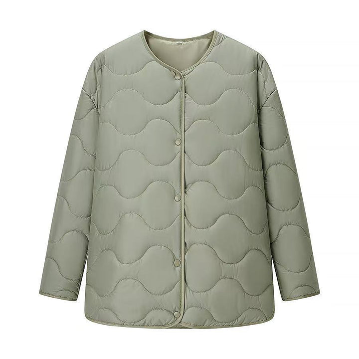 Damen Oversize-Steppjacke ohne Kragen mit Druckknopfverschluss und abgerundetem Saum Echo Archiv