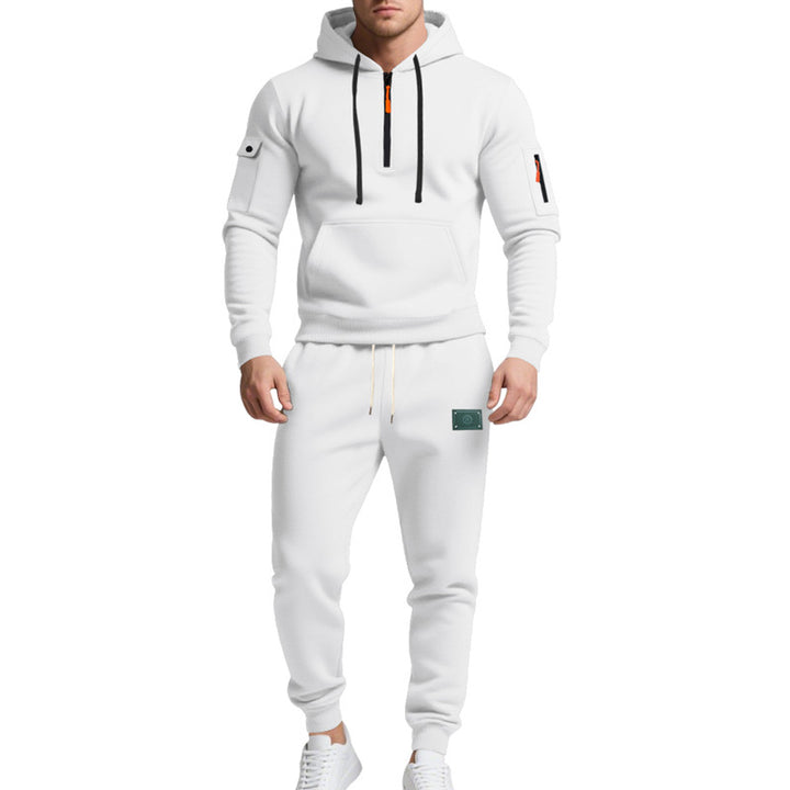 Herren nan Half-Zip Kapuzenpullover und tapered Jogginghose Set mit Kängurutasche, Reißverschlussdetails und elastischem Tunnelzugbund Echo Archiv