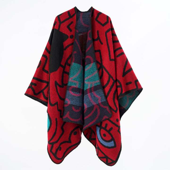 Damen Reversibler Strickponcho im Kuschel‑Umhang mit grafischem Jacquard – Veloura