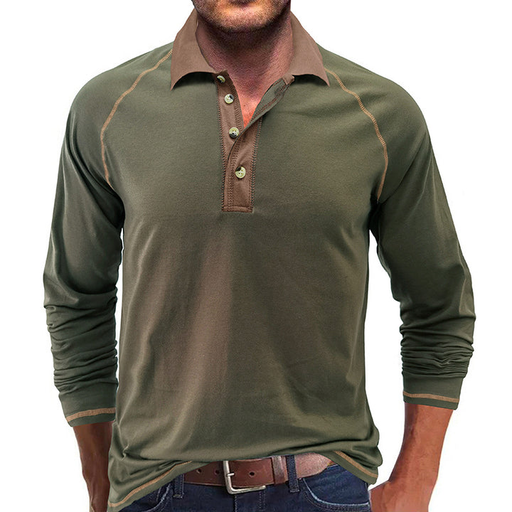 Herren Langarmshirt mit modischem Reverskragen und einzigartigen Kontrastnähten Echoarchiv