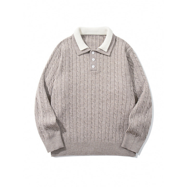 Herren Grobgestrickter Polokragen-Pullover mit Zopfmuster und Knopfleiste Echo Archiv