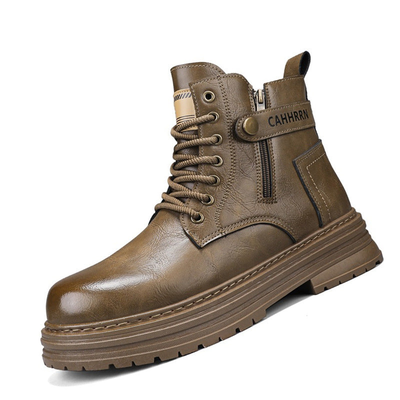 Herren robuste Lederoptik Combat-Boots mit seitlichem Reißverschluss und gepolsterter Plateausohle – Tavélo