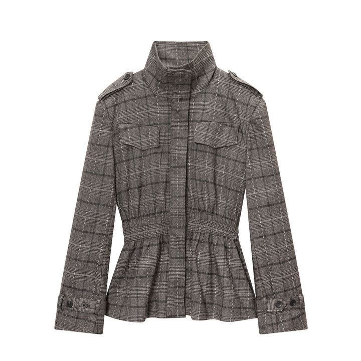 Damen nan Glencheck-Hose mit hoher Taille, weitem Bein, Bügelfalte und verdeckter Frontleiste Echo Archiv