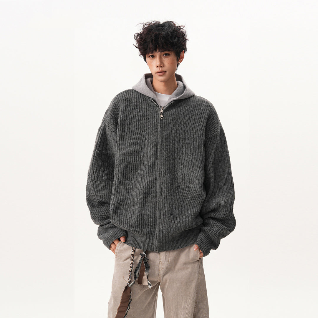 Herren Oversized Strickjacke mit Kapuze und Reißverschluss Echoarchiv