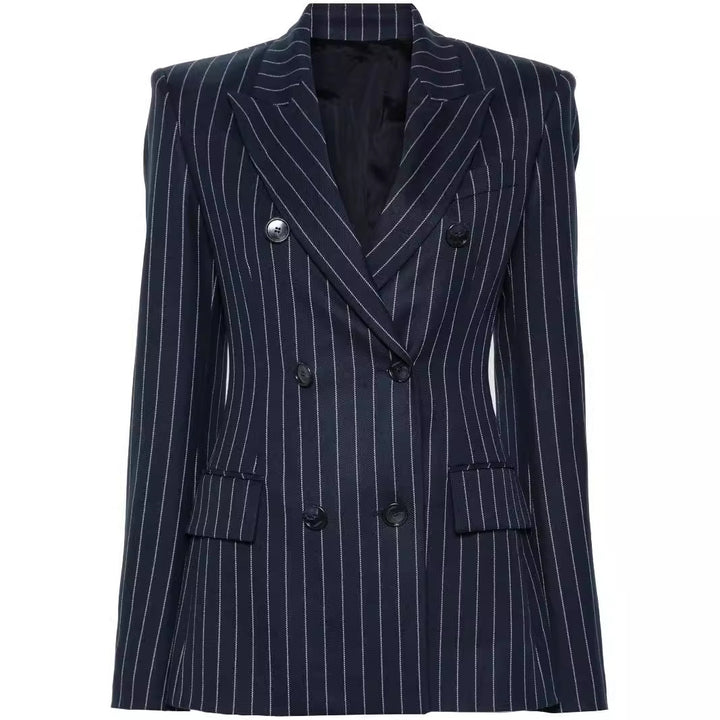Damen Nadelstreifen Zweireihiger Blazer mit High‑Waist Schlaghose Echoarchiv