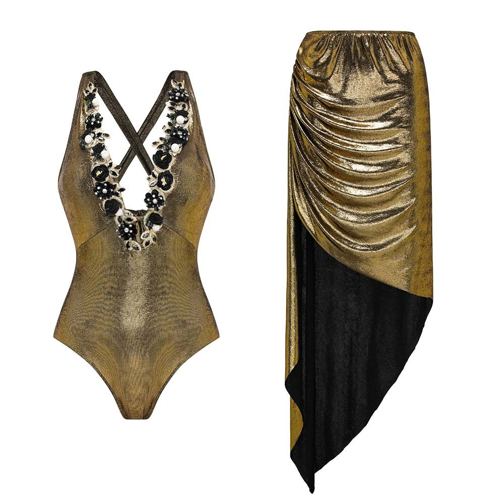 Damen Badeanzug mit off-shoulder Design und elegantem Rock Echo Archiv