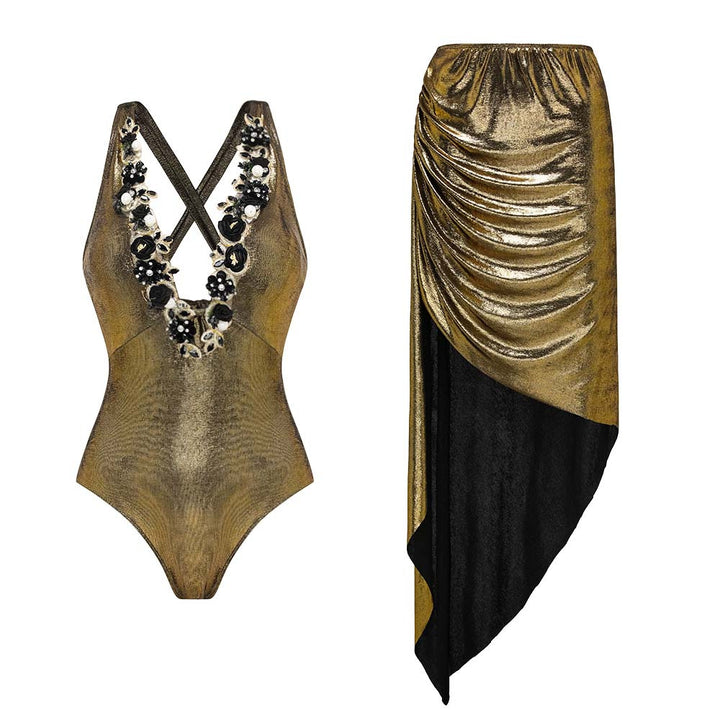 Damen Badeanzug mit off-shoulder Design und elegantem Rock Echo Archiv