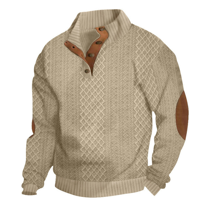 Herren nan grobstrukturierter Halfzip-Strickpullover mit kontrastreicher Knopfleiste und Ellbogenpatches Echo Archiv