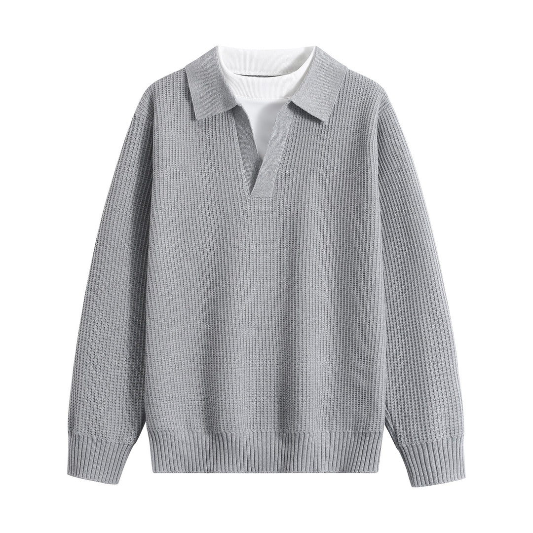 Damen Grobstruktur-Pullover mit Polokragen und V-Ausschnitt Echoarchiv